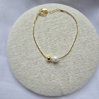 Pulsera Bali Bali - Plata 925 con Baño de Oro de 14K y Detalle de Perla